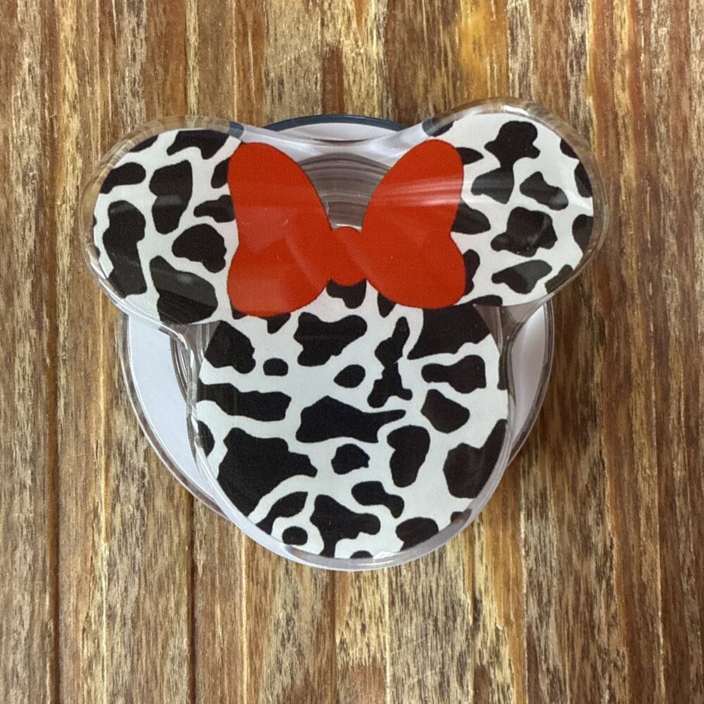 Magnetic Cow Print Minnie Mouse Ears Pop Up Phone Grip